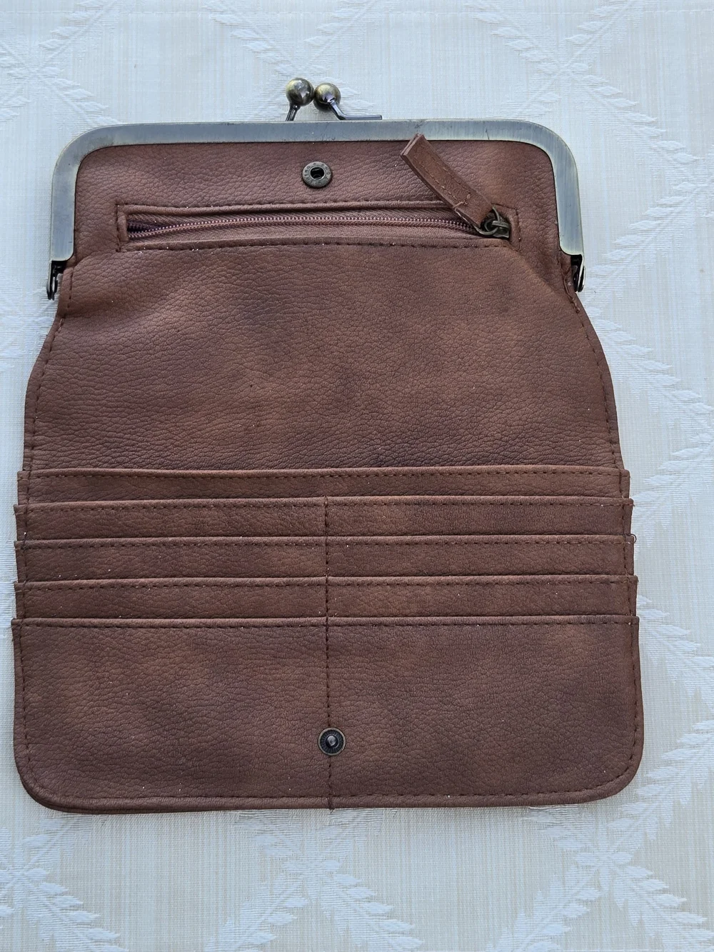 Butterfly Accent Brown Leather Clasp Wallet